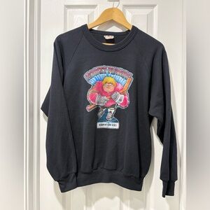 Vintage 1970s-80s Black Hockey Sweatshirt Iron On Graphic Made Canada Small